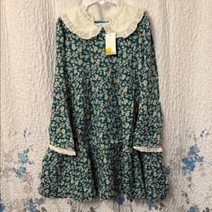 Mini Boden collars Green Floral vintage dress 8-9y
